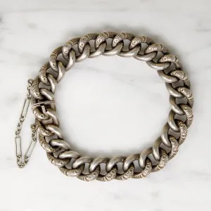 Antique Engraved Silver Curb Link Bracelet