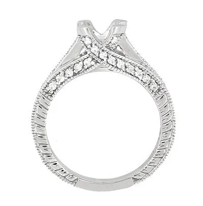 Antique Inspired Platinum X & O Kisses 3/4 Carat Engagement Ring Setting for a Round or Asscher Diamond