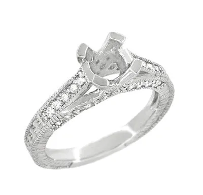 Antique Inspired Platinum X & O Kisses 3/4 Carat Engagement Ring Setting for a Round or Asscher Diamond