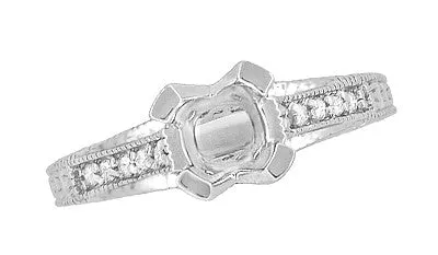 Antique Inspired Platinum X & O Kisses 3/4 Carat Engagement Ring Setting for a Round or Asscher Diamond