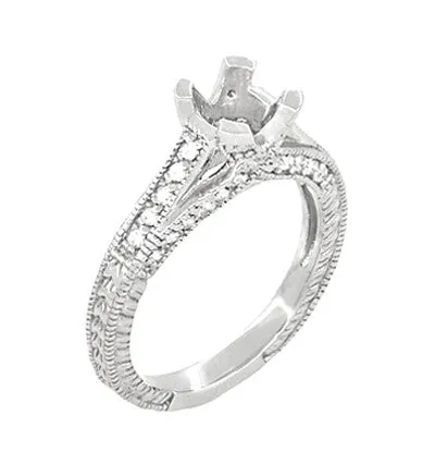 Antique Inspired Platinum X & O Kisses 3/4 Carat Engagement Ring Setting for a Round or Asscher Diamond