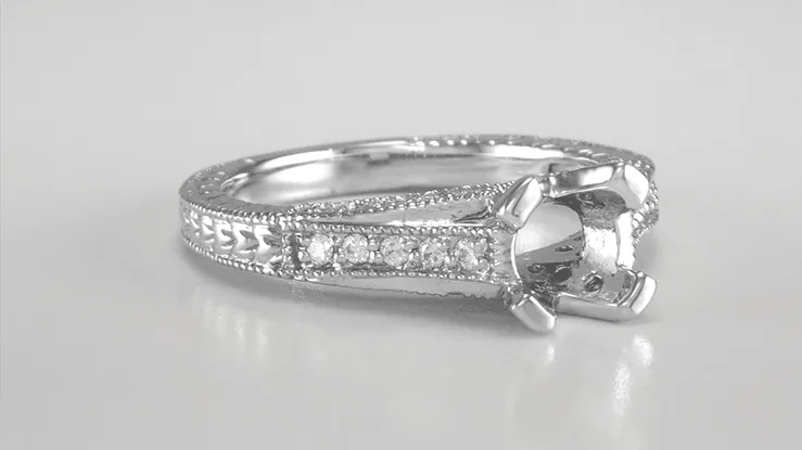 Antique Inspired Platinum X & O Kisses 3/4 Carat Engagement Ring Setting for a Round or Asscher Diamond