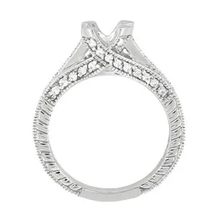 Antique Inspired Platinum X & O Kisses 3/4 Carat Engagement Ring Setting for a Round or Asscher Diamond