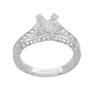 Antique Inspired Platinum X & O Kisses 3/4 Carat Engagement Ring Setting for a Round or Asscher Diamond