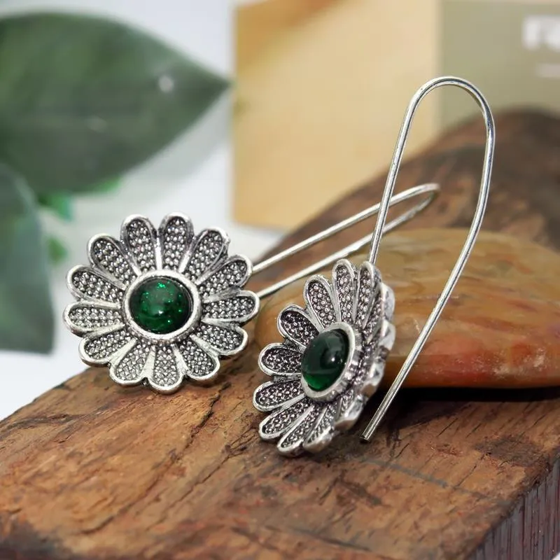 Antique Silver Flower Drop Earring for Women Wedding Jewelry