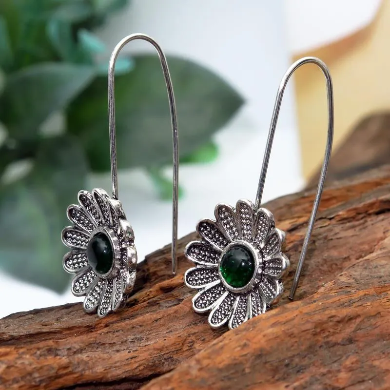 Antique Silver Flower Drop Earring for Women Wedding Jewelry