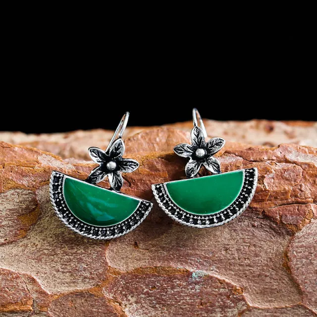 Antique Silver Flower Drop Earring for Women Wedding Jewelry