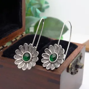 Antique Silver Flower Drop Earring for Women Wedding Jewelry