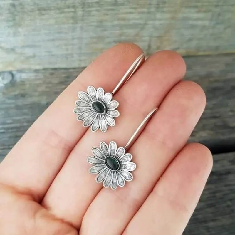 Antique Silver Flower Drop Earring for Women Wedding Jewelry