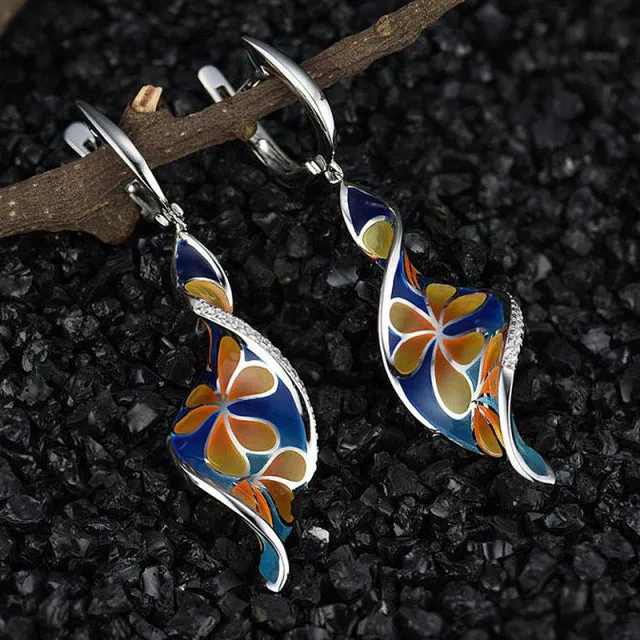 Antique Silver Flower Drop Earring for Women Wedding Jewelry