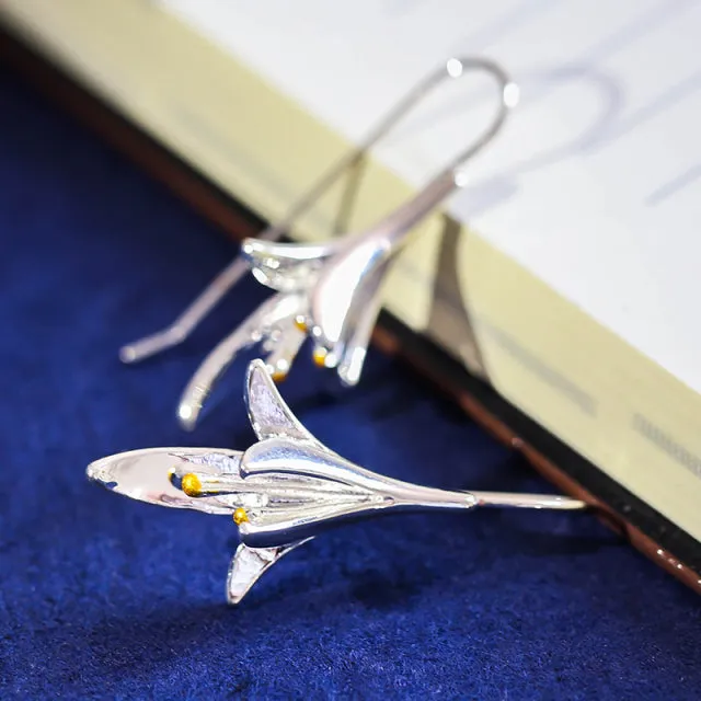 Antique Silver Flower Drop Earring for Women Wedding Jewelry