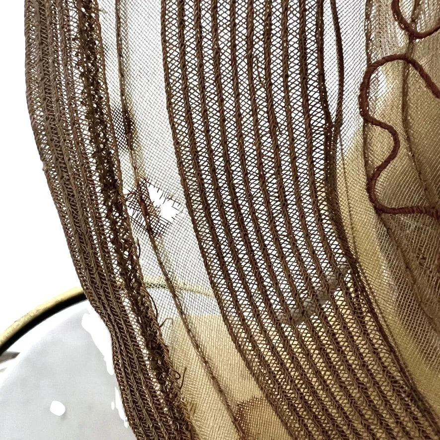 Antique Womens Cloche Hat  920s Taupe Horsehair Wide Brim M Flapper Garden Party