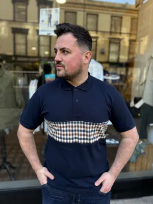 Aquascutum Club Check Stripe Polo Navy