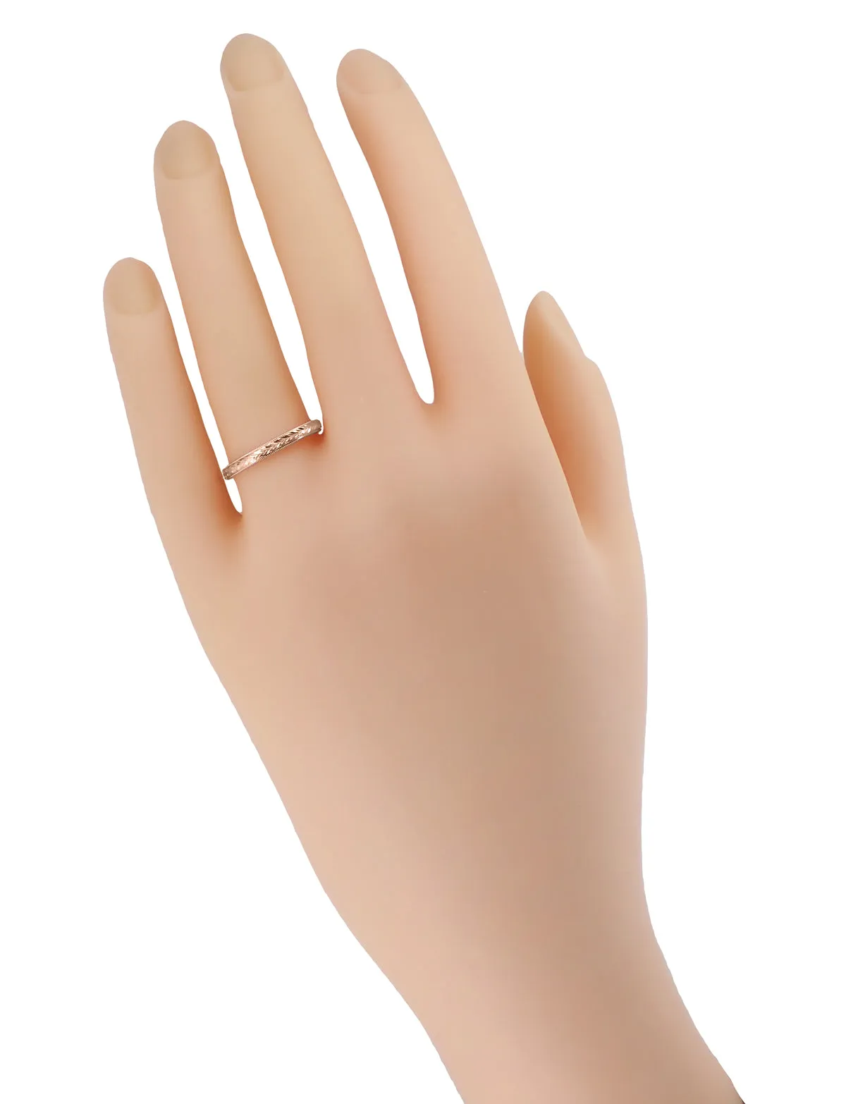 Art Deco 2.5mm Wide Hand Carved Wheat Rose Gold Antique Design Domed Wedding Ring with Milgrain Edges