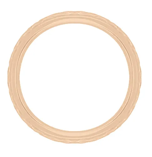 Art Deco 2.5mm Wide Hand Carved Wheat Rose Gold Antique Design Domed Wedding Ring with Milgrain Edges