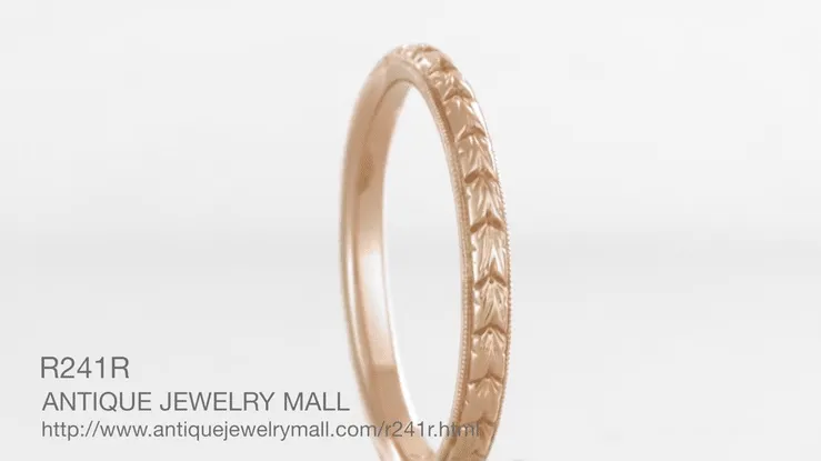 Art Deco 2mm Slender Engraved Wheat Wedding Band in 14 Karat Rose ( Pink ) Gold - 2mm