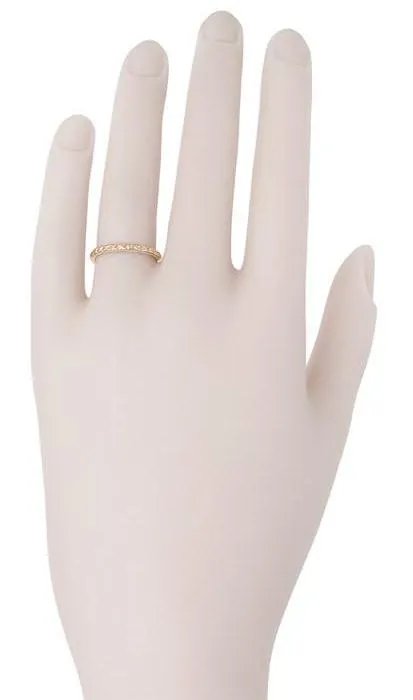 Art Deco 2mm Slender Engraved Wheat Wedding Band in 14 Karat Rose ( Pink ) Gold - 2mm
