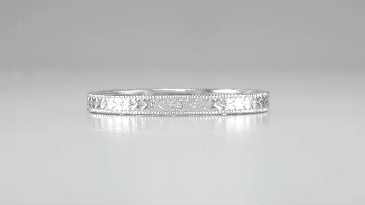 Art Deco Engraved Wheat Vintage Style Wedding Band in Platinum