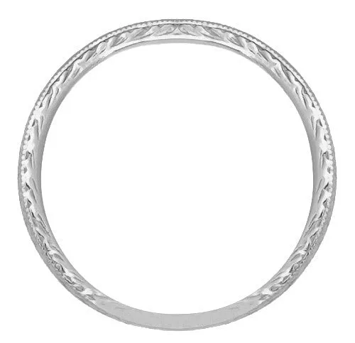 Art Deco Engraved Wheat Wedding Band in 14 Karat White Gold