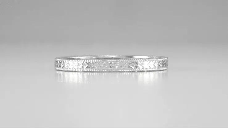 Art Deco Engraved Wheat Wedding Band in 14 Karat White Gold
