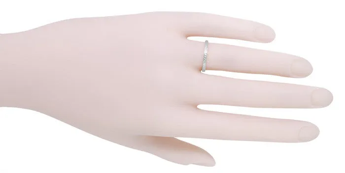 Art Deco Engraved Wheat Wedding Band in 14 Karat White Gold