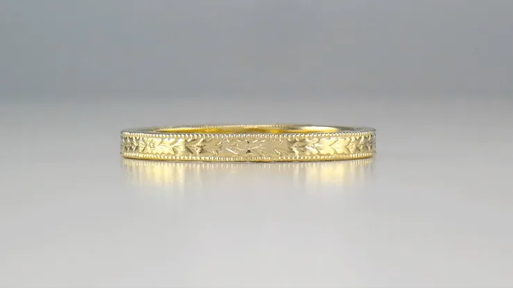 Art Deco Engraved Wheat Wedding Band in 18 Karat Yellow Gold