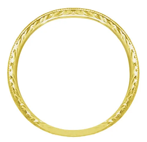 Art Deco Engraved Wheat Wedding Band in 18 Karat Yellow Gold