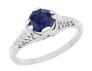 Art Deco Filigree Honeycomb Sapphire Engagement Ring in Platinum