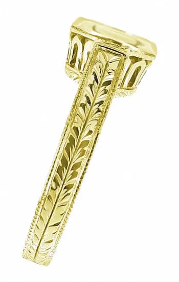 Art Deco Filigree Yellow Gold Low Profile Bezel Engagement Ring Setting for a 1 - 1.25 Carat Round Diamond | 14K or 18K