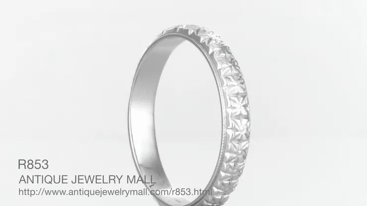 Art Deco Square Flowers Millgrain Edged Antique Reissue Wedding Band in White Gold - 3.5mm Wide