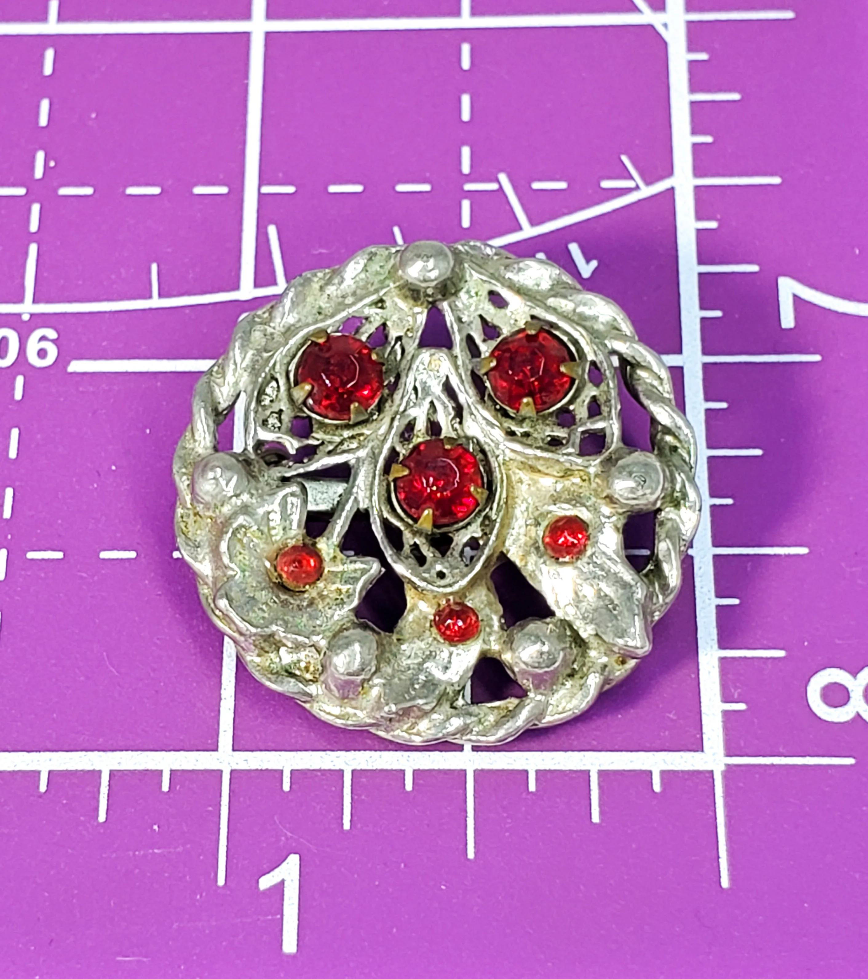 Art Nouveau Pot metal red paste 1920's antique brooch