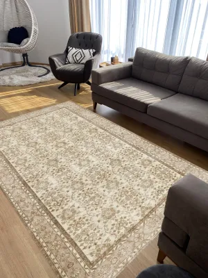 Beige Over Dyed Rug  I Retro Design Rug | Turkish Rug | Hand Weaving Rug  | Living Room Rug | Wool Rug | Vintage Rug | Tumbled Rug  | Naturel Rug | Boho Rug I 6'4'' x 10'2'' ft 194 x 310 cm