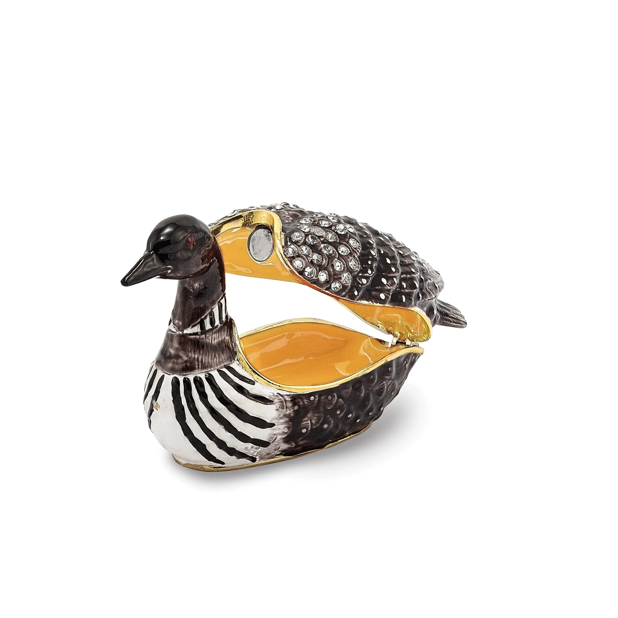 Bejeweled Pewter Multi Color Enamel Finish CARLO Loon Duck Trinket Box