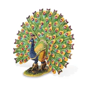 Bejeweled Pewter PROUD AS A PEACOCK Strutting Peacock Trinket Box
