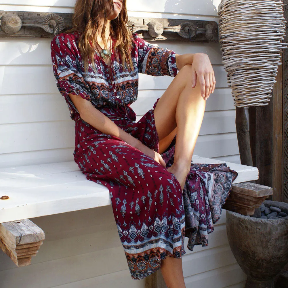 Bella Retro Bohemia Floral Print Dress