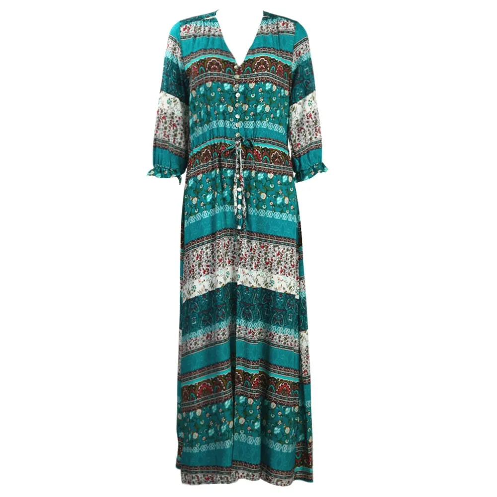Bella Retro Bohemia Floral Print Dress