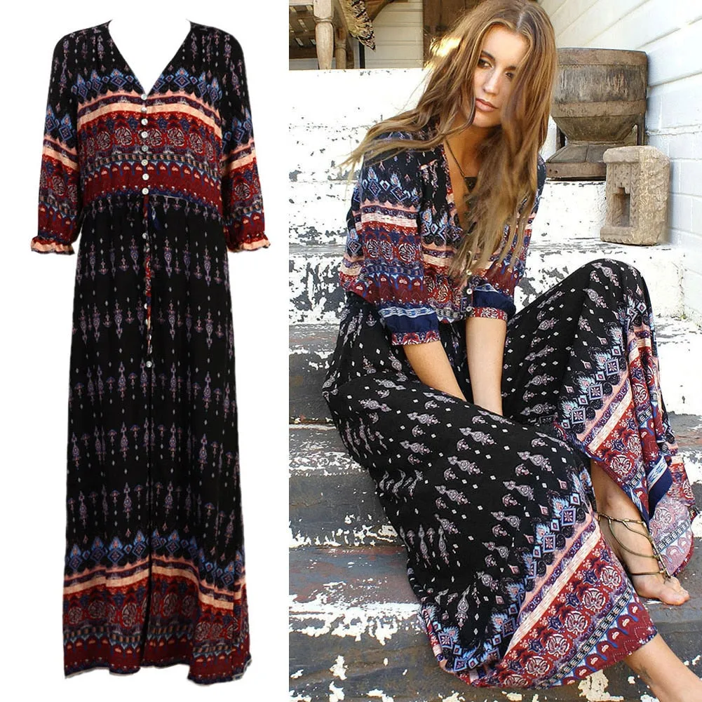 Bella Retro Bohemia Floral Print Dress