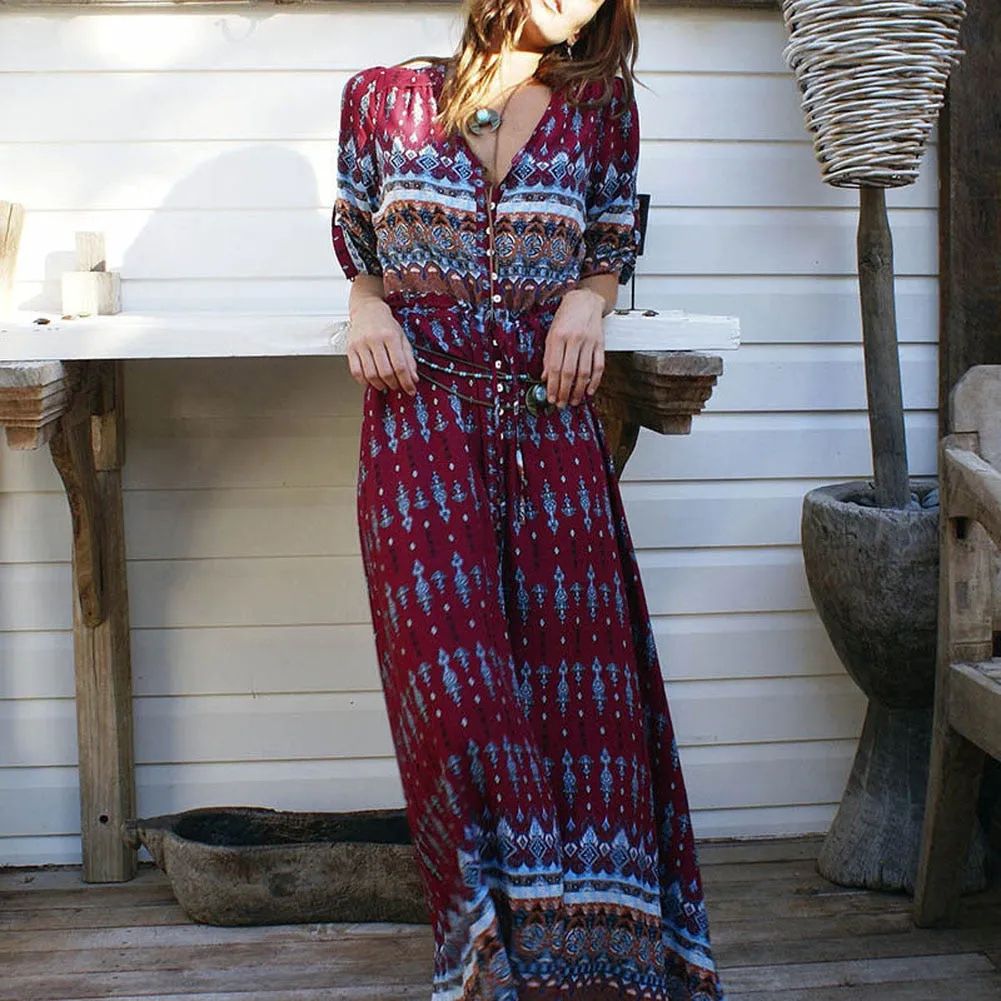 Bella Retro Bohemia Floral Print Dress