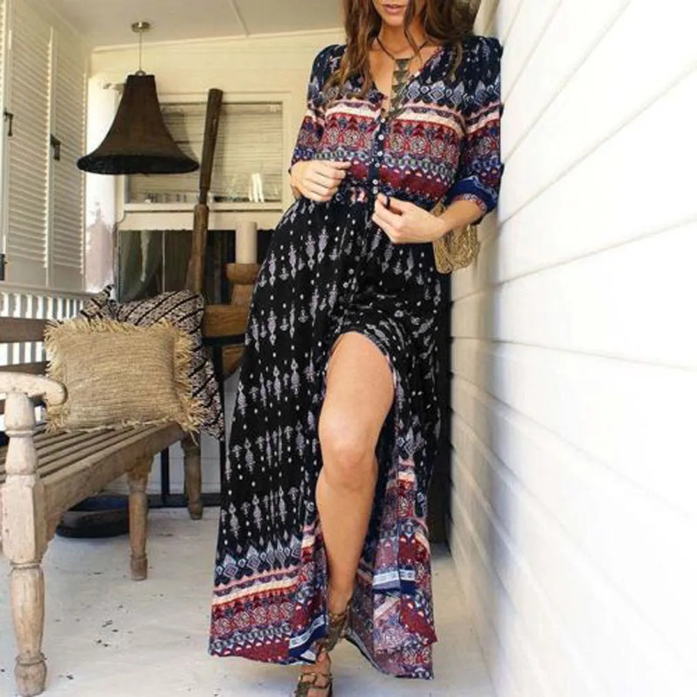 Bella Retro Bohemia Floral Print Dress