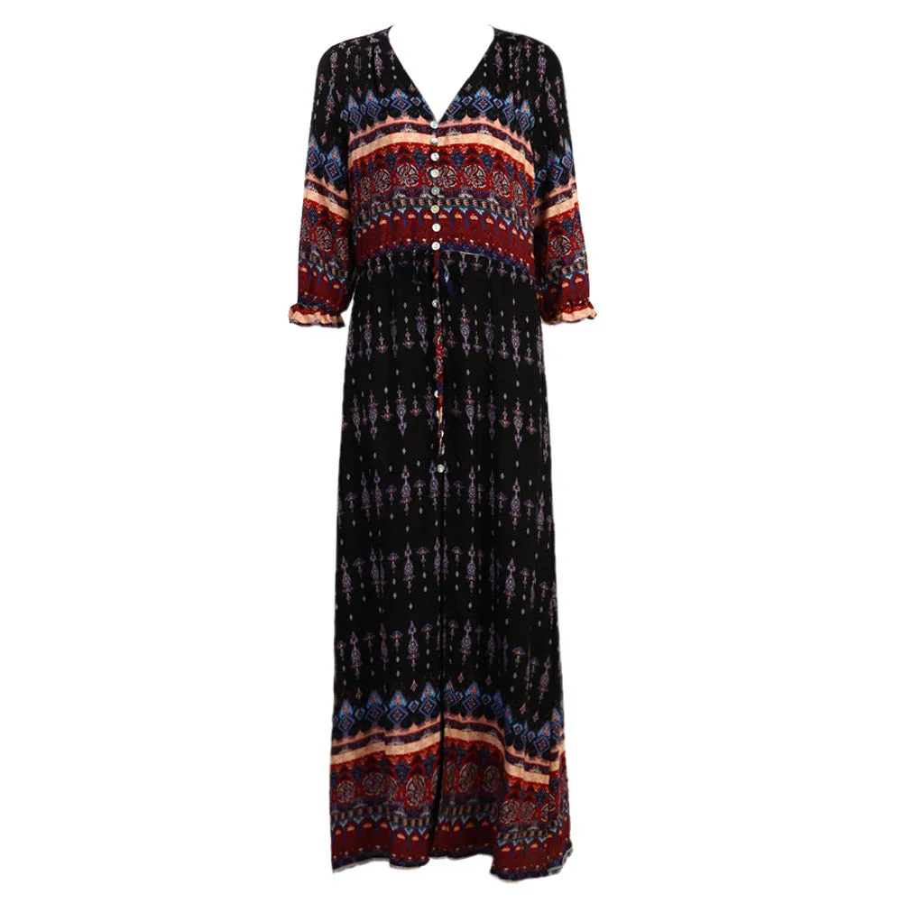 Bella Retro Bohemia Floral Print Dress