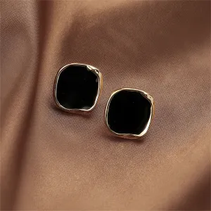 Black Enamel & 18K Gold-Plated Square Stud Earrings