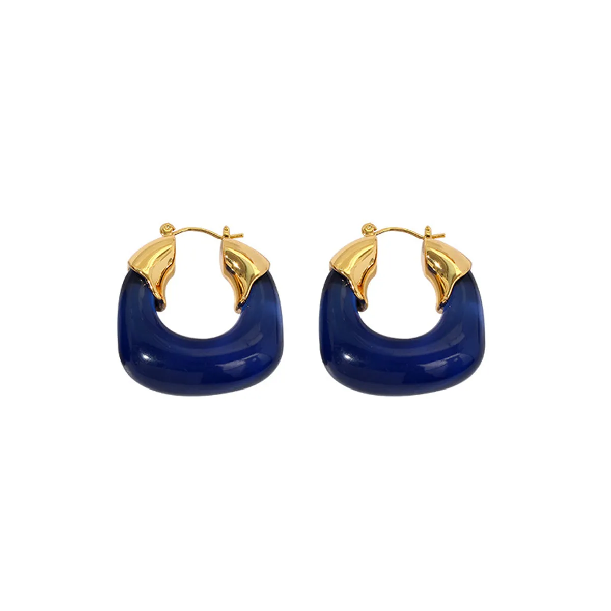 Blue Crystal & 18K Gold-Plated U-Shape Huggie Earrings