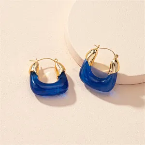Blue Crystal & 18K Gold-Plated U-Shape Huggie Earrings