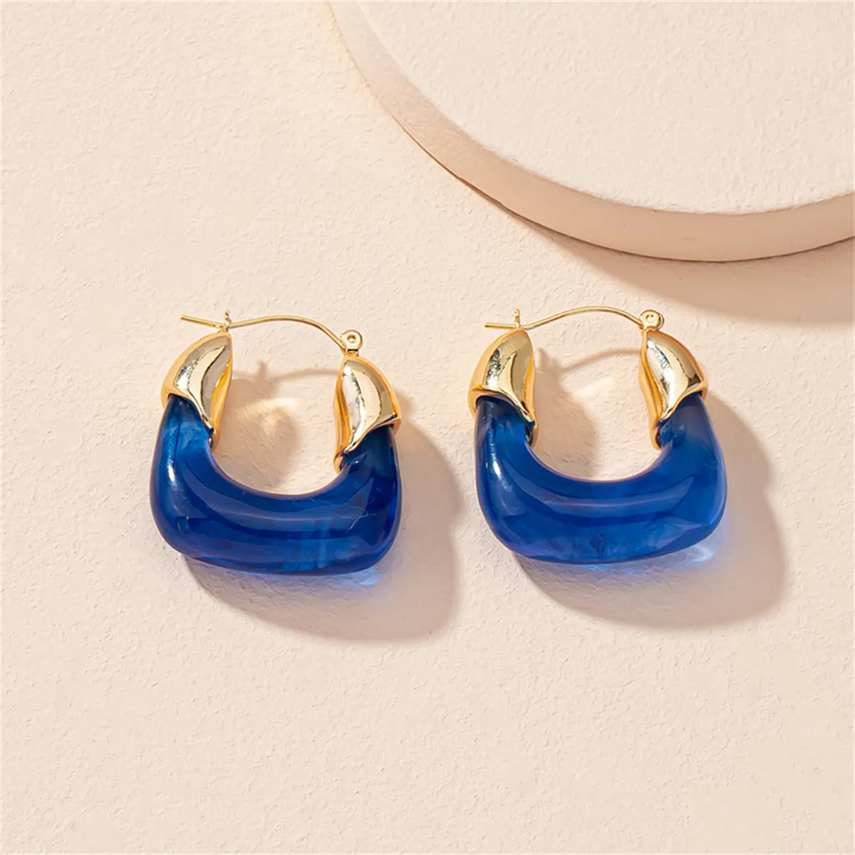 Blue Crystal & 18K Gold-Plated U-Shape Huggie Earrings