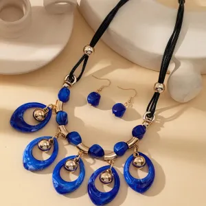 Bohemian Acrylic Statement Necklace and Earrings Set - Blue