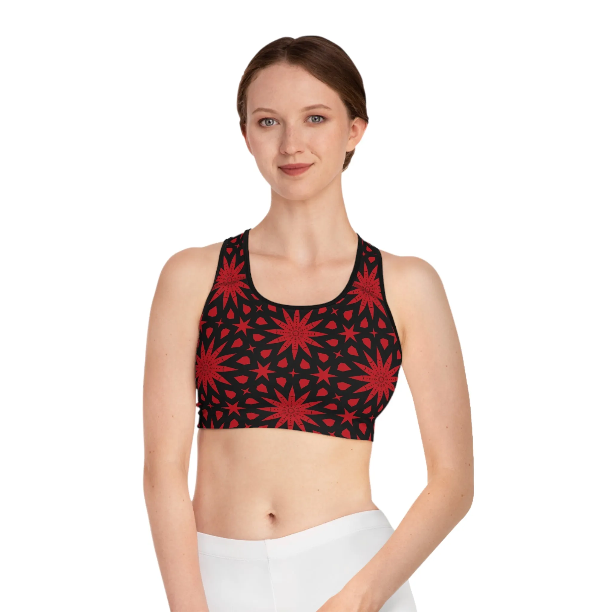 Bold Red Star Pattern Sports Bra for Active Lifestyle