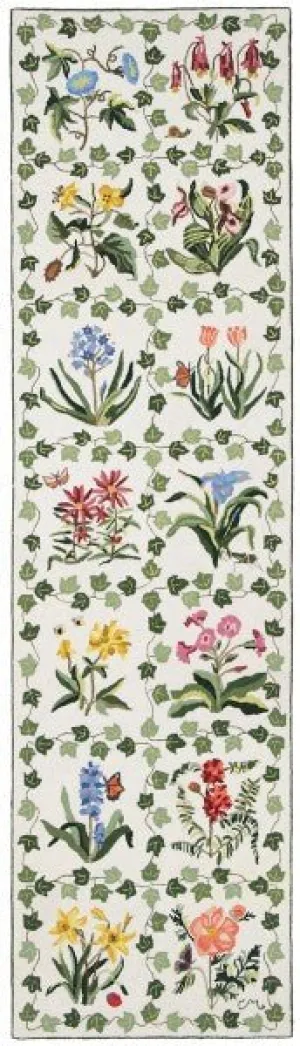Botanical Grid Runner Long White