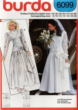 Burda Couture 6099 Womens Drop Waisted Princess Bodice Wedding Dress 1980s Vintage Sewing Pattern Sizes 8 - 20 UNCUT Factory Folded