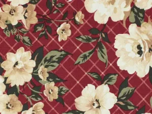 Burgundy - Cream Flowers from Bri's Home Collection by the YARD 2975