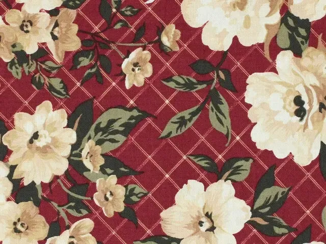 Burgundy - Cream Flowers from Bri's Home Collection by the YARD 2975